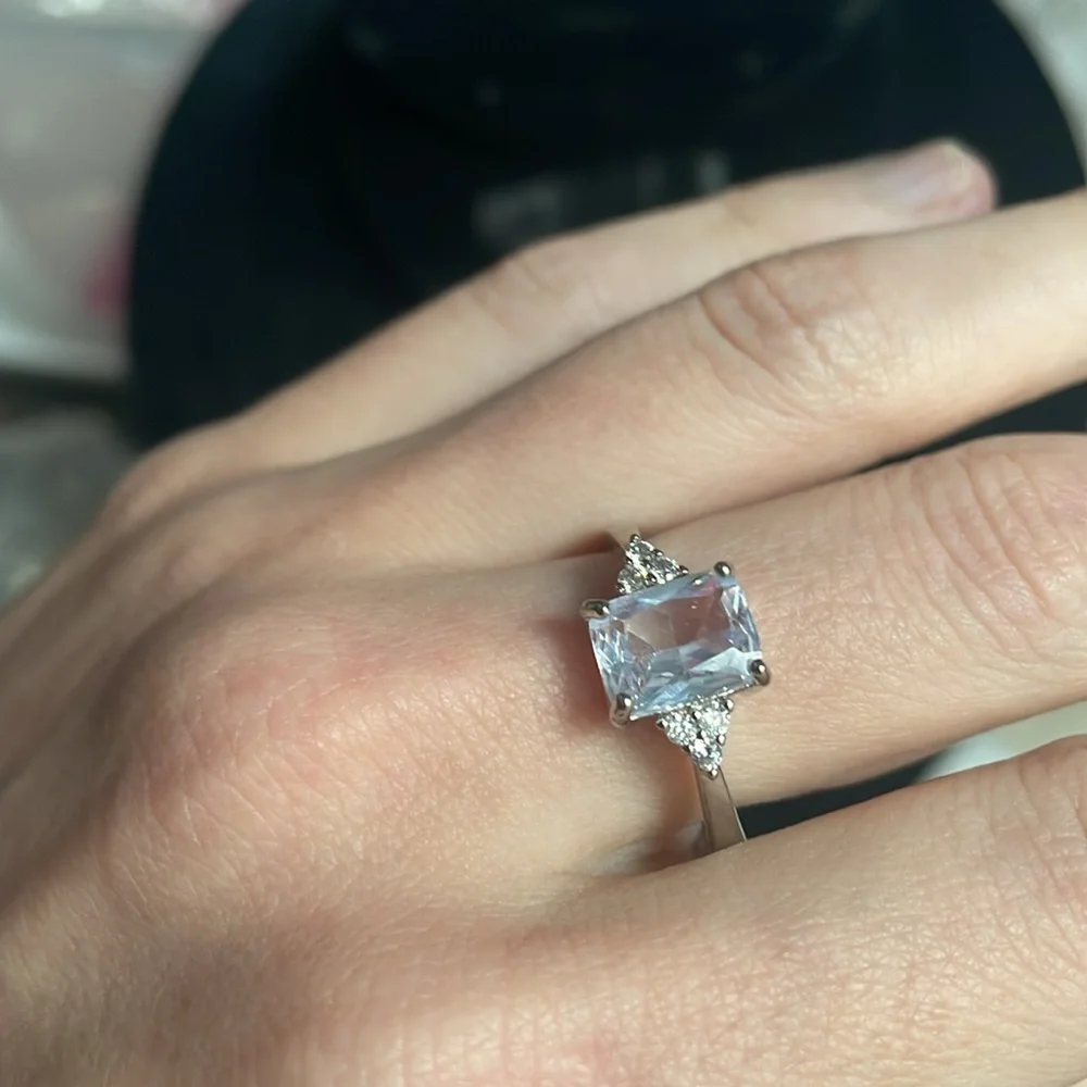 Sterling silver square cut topaz Elegant Silver Gemstone Ring